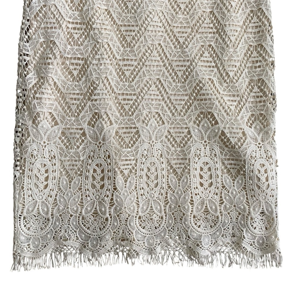 Maeve x Anthropologie Crochet Pencil Skirt Ivory Fringe 8P Petite Boho Coastal - Picture 3 of 13